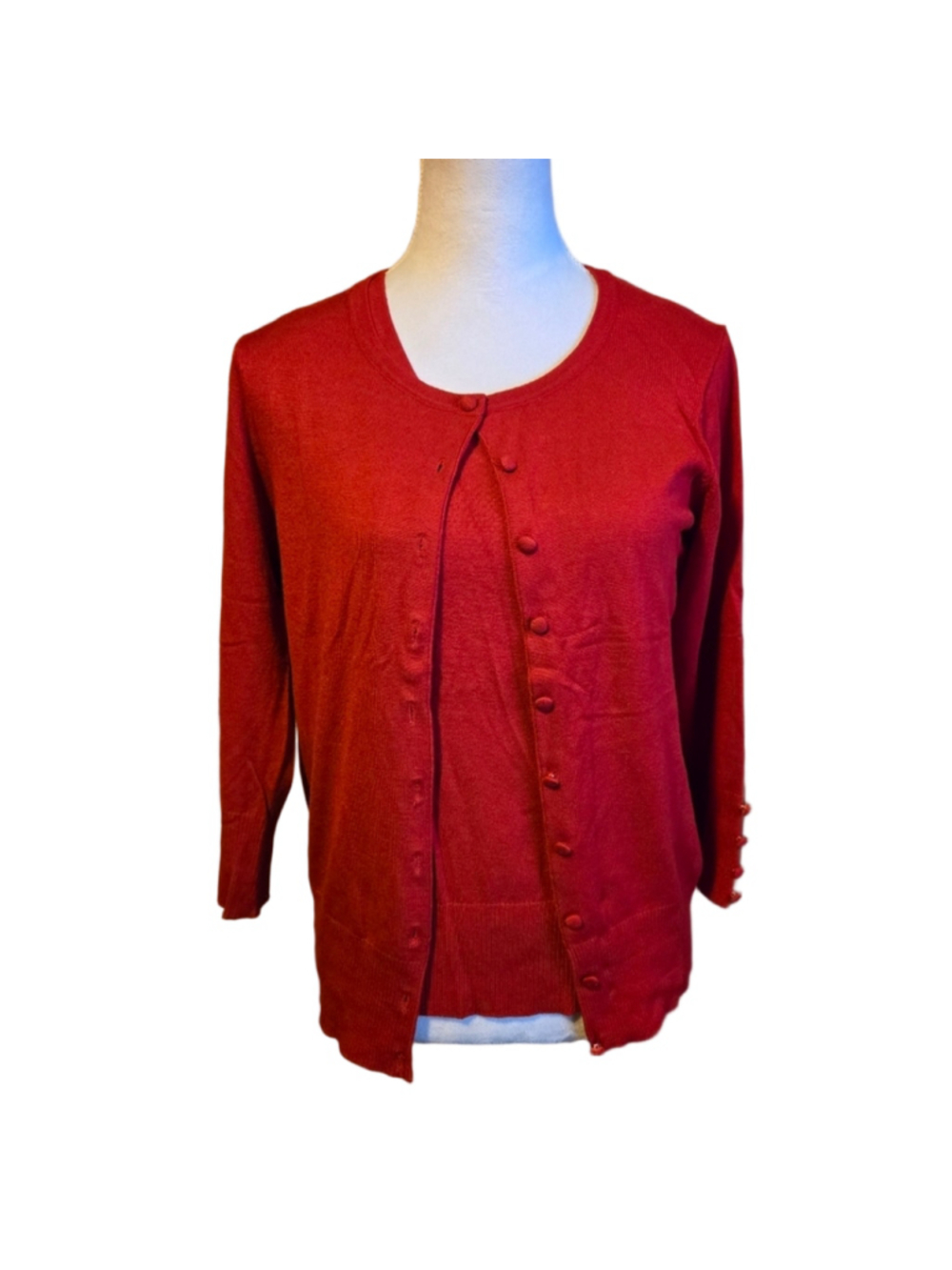 Grace Elements 2 Piece Red Button-Front Knit Cardigan and Sleeveless Tank. L